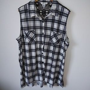 Womens black plaid crochet blouse top plus 3X